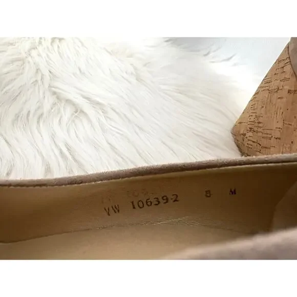 Stuart Weitzman Anna Peep Toe Suede Wedges 8 Brown Slip On Cork Platform Pumps - Picture 11 of 11